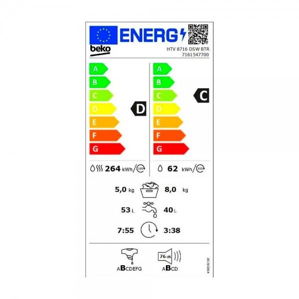 Mquina de Lavar e Secar Roupa Beko HTV 8716 DSW BTR