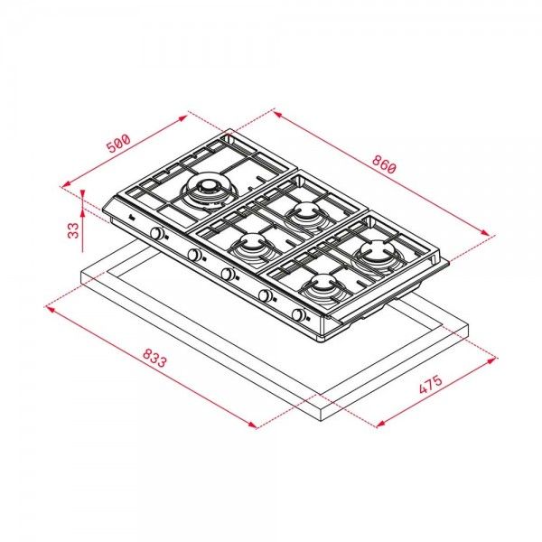 Placa de Gás Teka EX 90.1 5G AI AL DR Placa de Gás Teka EX 90.1 5G AI AL DR