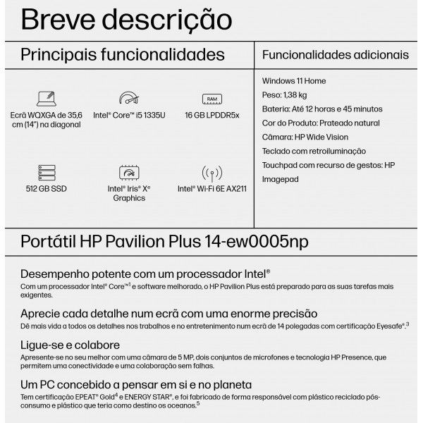 Porttil HP Pavilion Plus 14-ew0005np