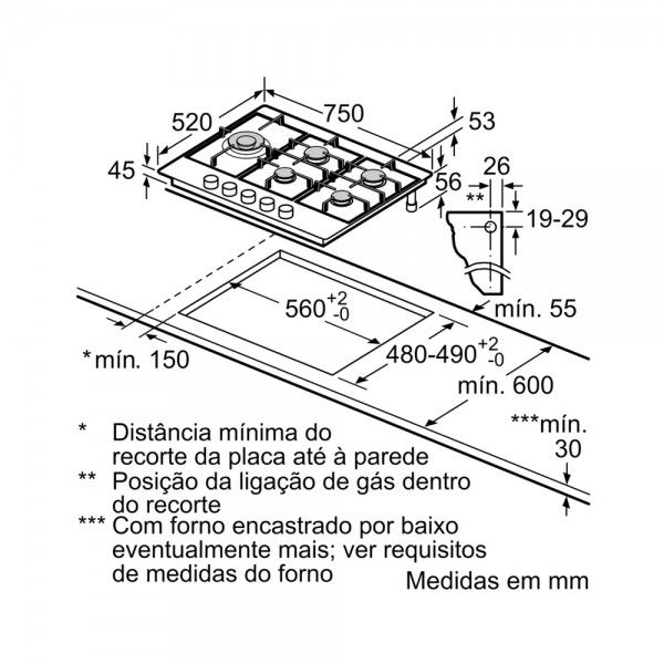 Placa a Gás BOSCH Serie 6 PCS7A5I90 Placa a Gás BOSCH Serie 6 PCS7A5I90