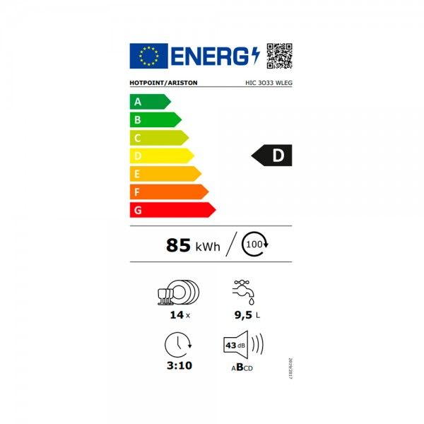 Máquina de Lavar Loiça de Encastre HOTPOINT HIC3O33WLEG Máquina de Lavar Loiça de Encastre HOTPOINT HIC3O33WLEG