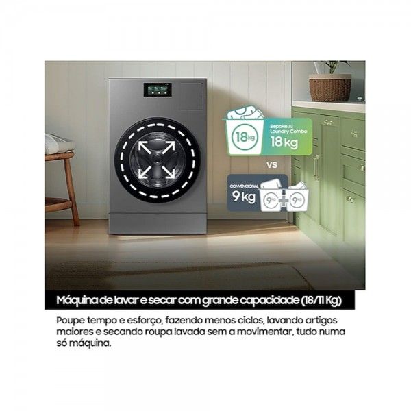 Máquina de Lavar e Secar Roupa SAMSUNG Bespoke AI Laundry Combo WD18DB8995BZT2 Máquina de Lavar e Secar Roupa SAMSUNG Bespoke AI Laundry Combo WD18DB8995BZT2
