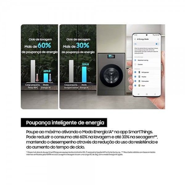 Máquina de Lavar e Secar Roupa SAMSUNG Bespoke AI Laundry Combo WD18DB8995BZT2 Máquina de Lavar e Secar Roupa SAMSUNG Bespoke AI Laundry Combo WD18DB8995BZT2