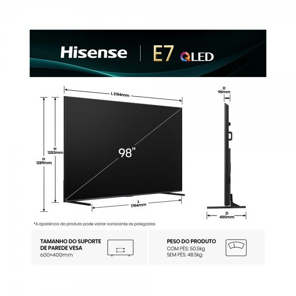 TV HISENSE 98' 98E7Q (QLED - 4K Ultra HD - Smart TV - 248 cm)