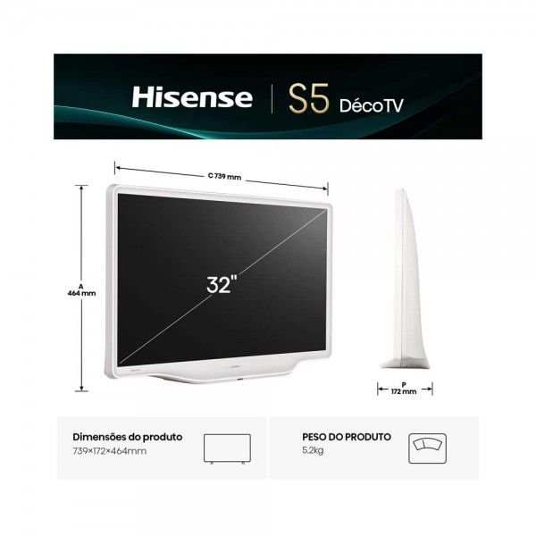 TV HISENSE DECO 32S5Q (QLED - 32'' - 81 cm - Full HD - Smart TV)
