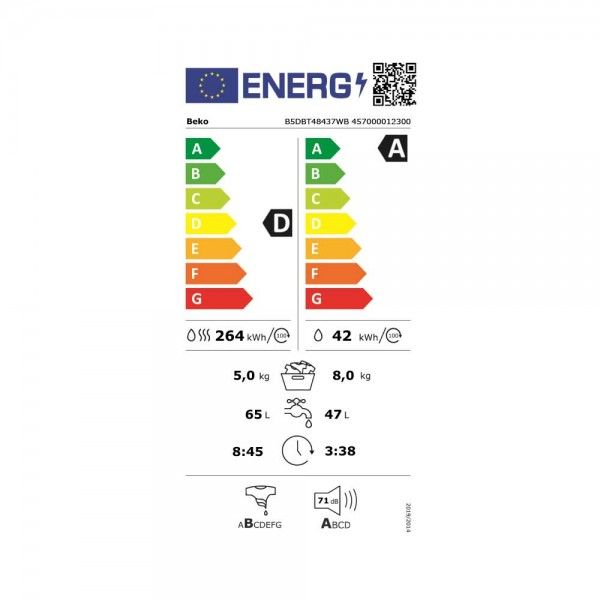M�quina de Lavar e Secar de Encastre BEKO B5DBT48437WB